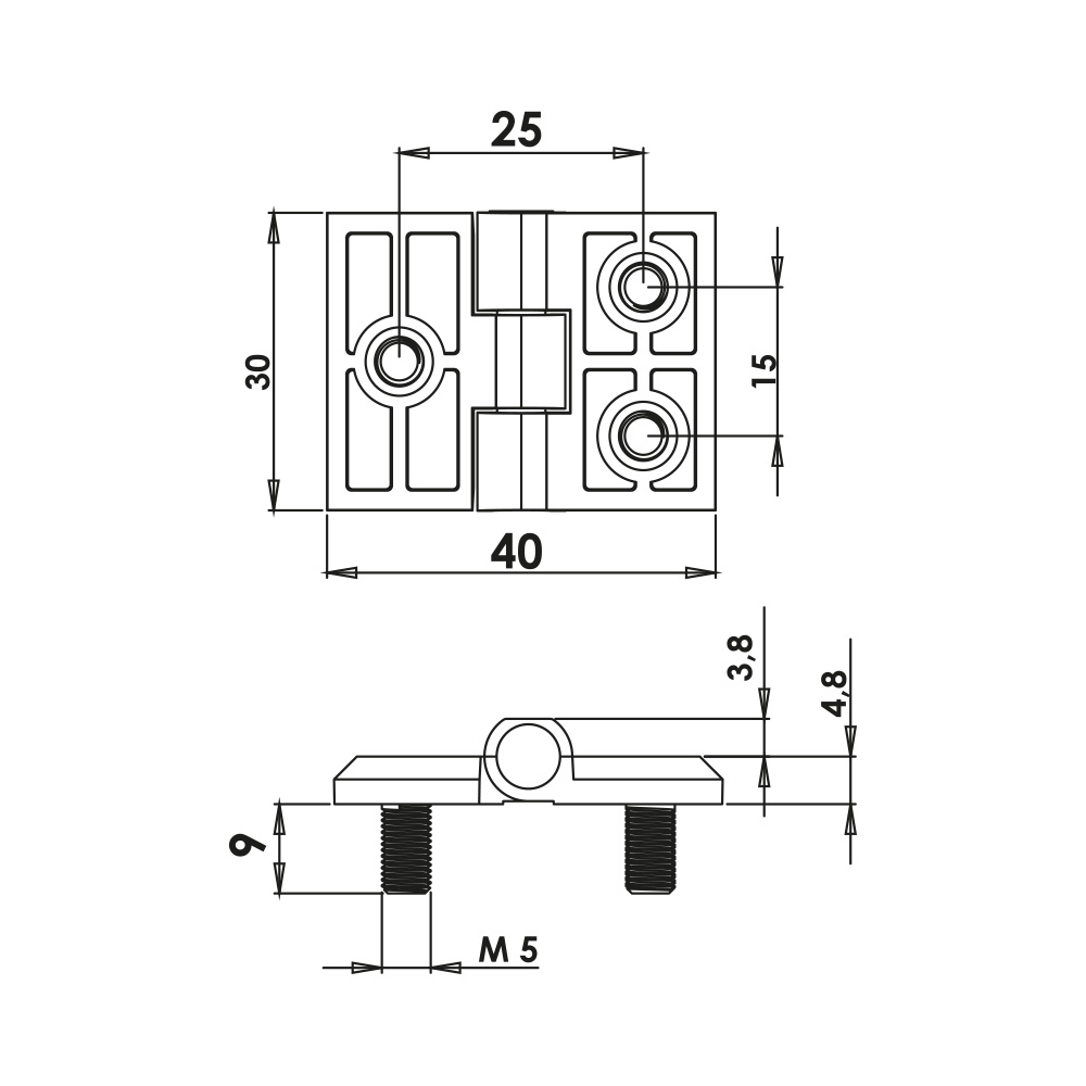 Cerniera a libro 30x40mm in zama cromata con perni