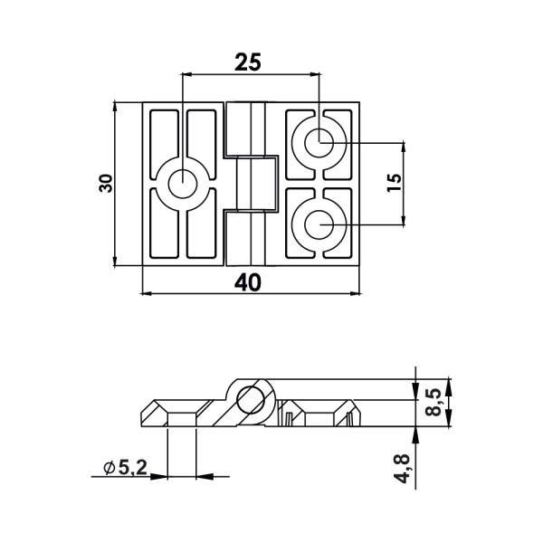 Cerniera a libro 30x40mm in zama cromata con fori