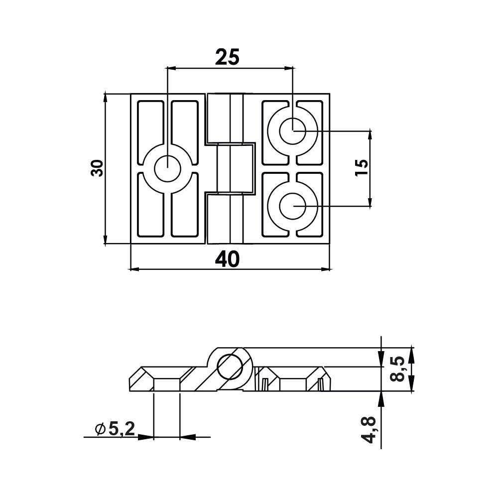 Cerniera a libro 30x40mm in zama cromata con fori