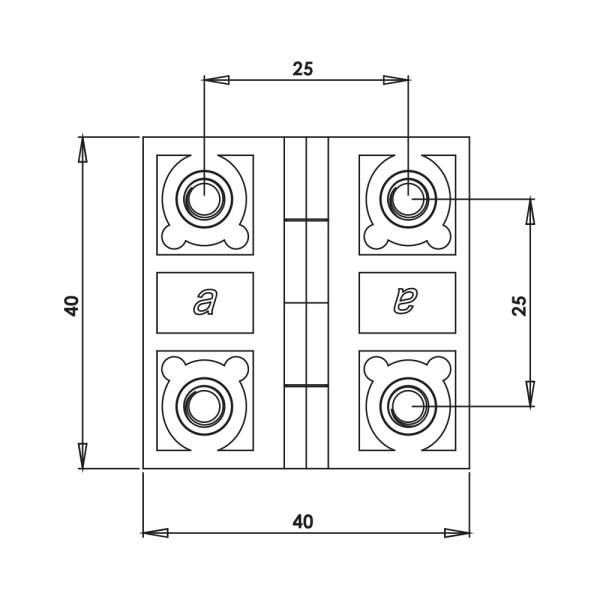 Cerniera a libro 40x40mm in zama cromata con perni