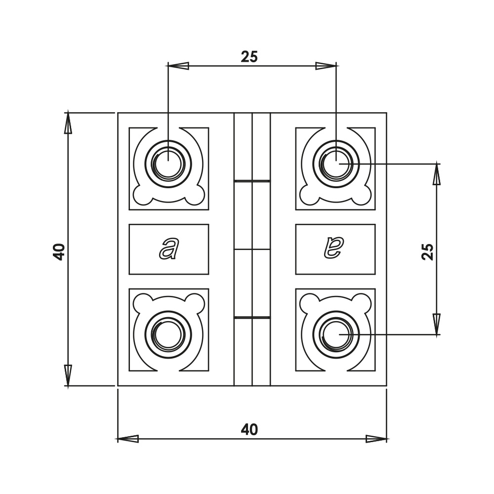 Cerniera a libro 40x40mm in zama cromata con perni