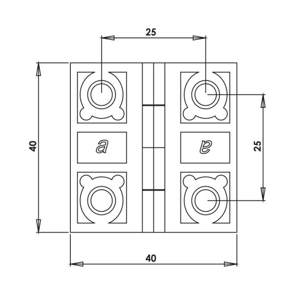 Cerniera a libro 40x40mm in zama cromata con 4 fori