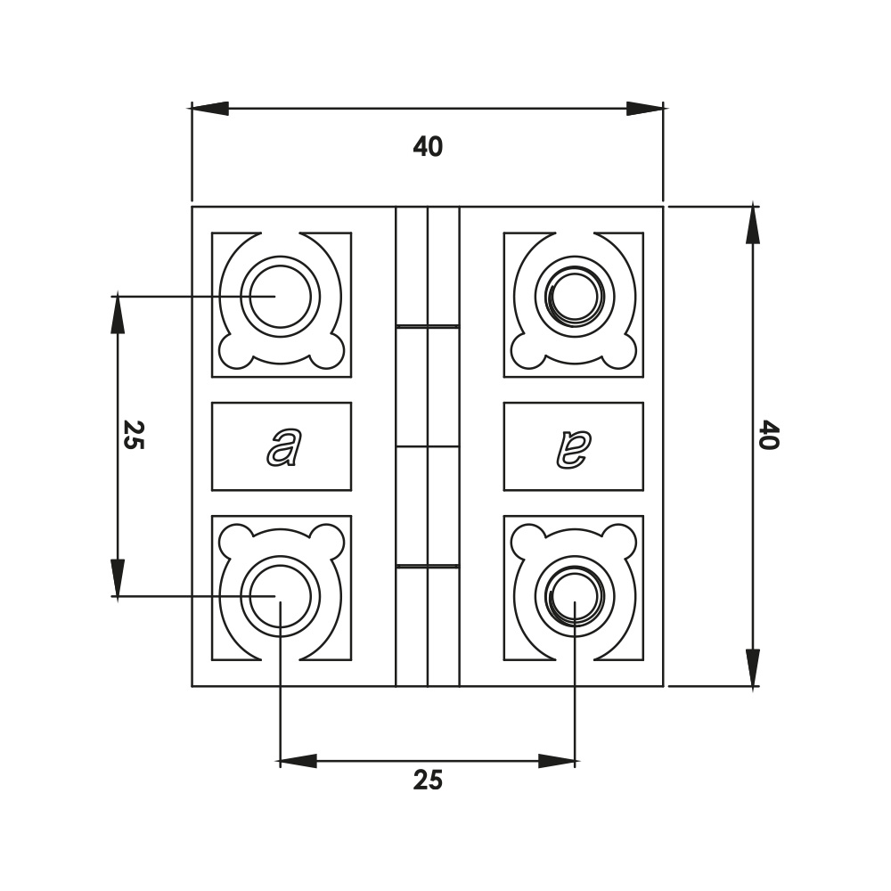 Cerniera a libro 40x40mm in plastica nera con due fori