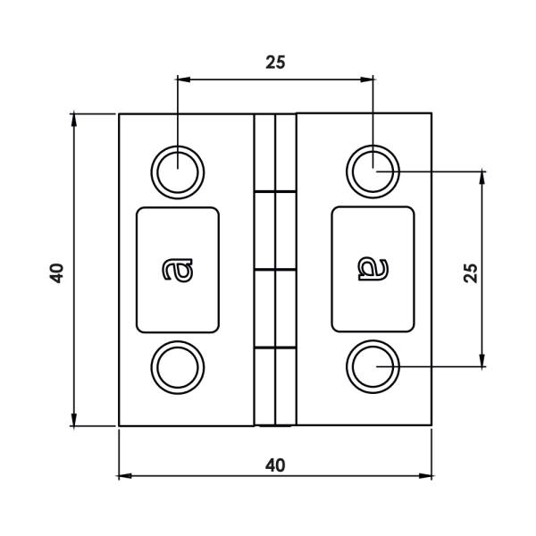Cerniera a libro in acciaio inox con 4 fori MY4040.5.0.4