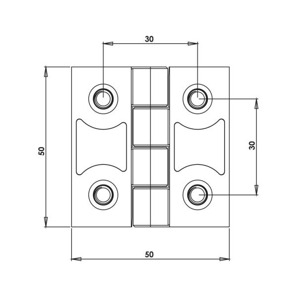 Cerniera a libro 50x50mm in plastica nera con perni