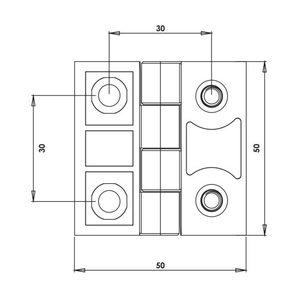 Cerniera a libro 50x50mm in plastica nera con due fori