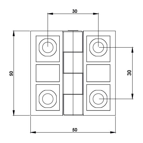Cerniera a libro 50x50mm in plastica nera con 4 fori
