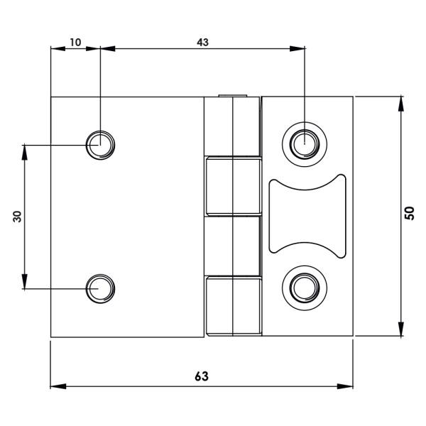 Cerniera a libro 50x63mm in zama cromata con perni