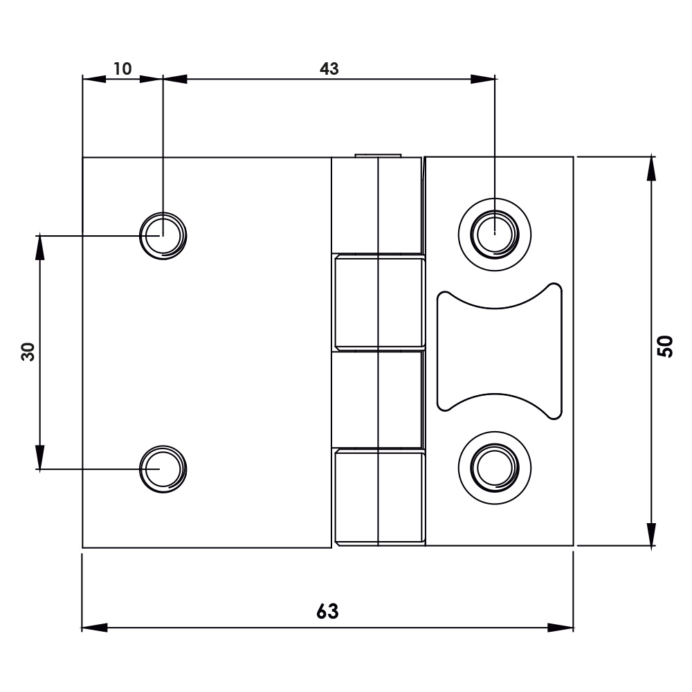 Cerniera a libro 50x63mm in zama cromata con perni