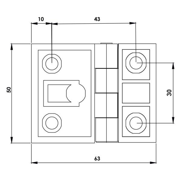 Cerniera a libro 50x63mm in zama cromata con 4 fori