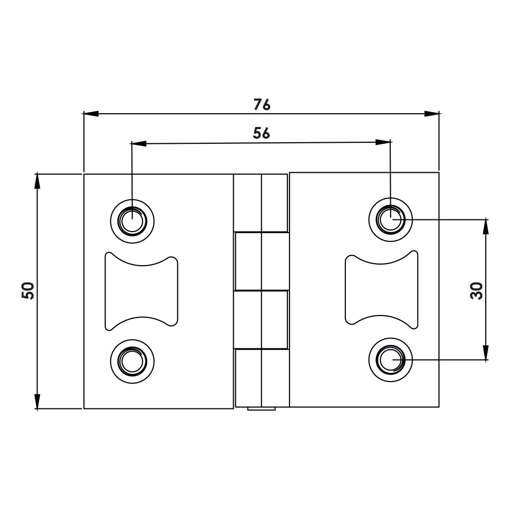 Cerniera a libro 50x76mm in zama nera con perni