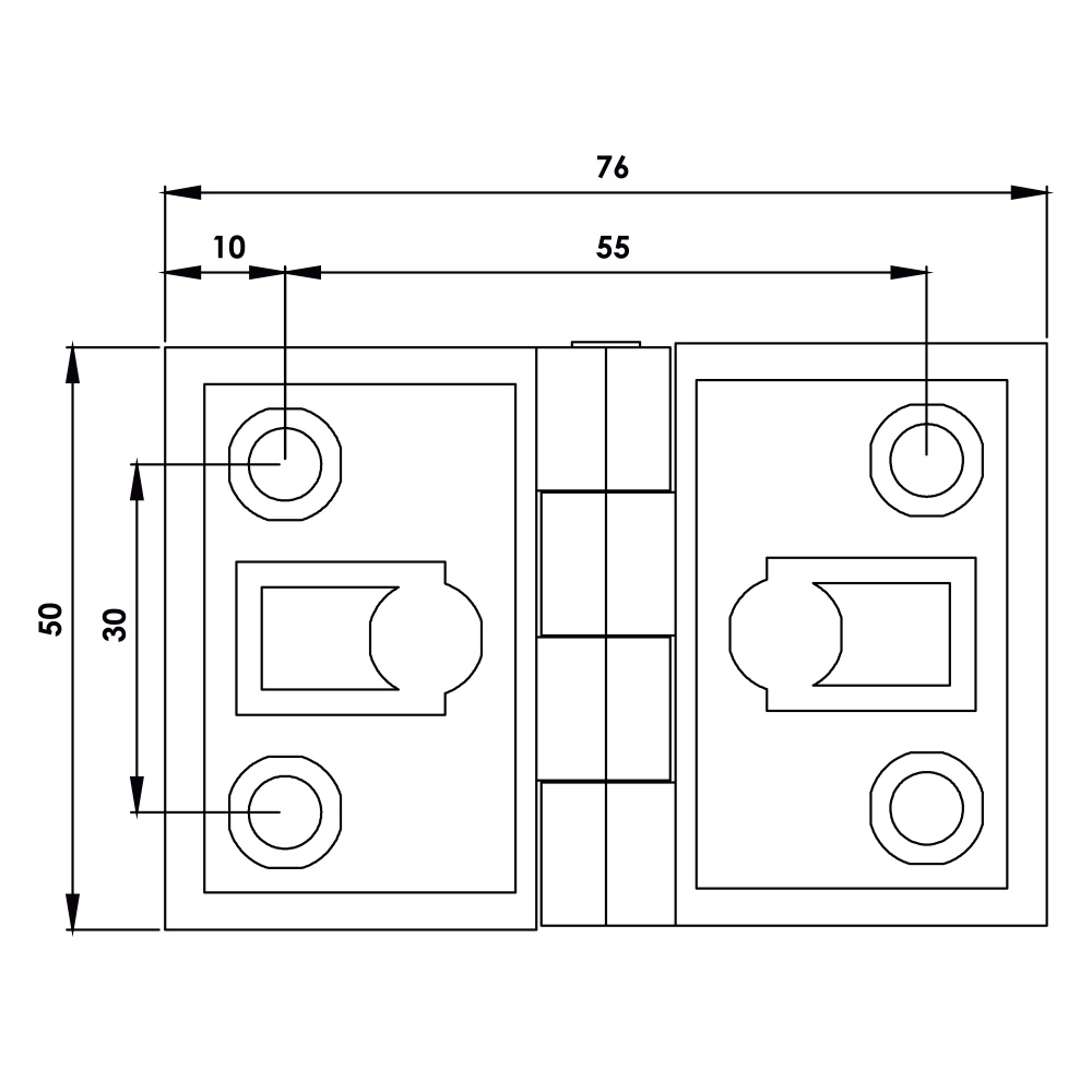 Cerniera a libro 50x76mm in zama nera con 4 fori