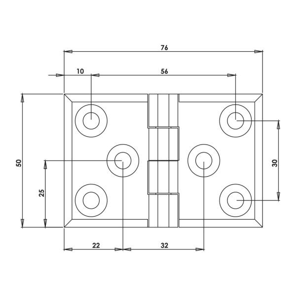 Cerniera a libro 50x76mm in zama nera con 6 fori