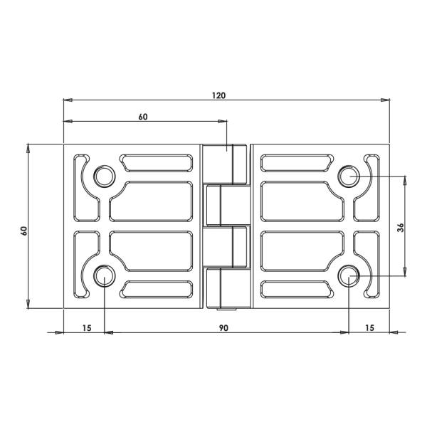 Cerniera a libro 60x120mm in zama cromata con perni