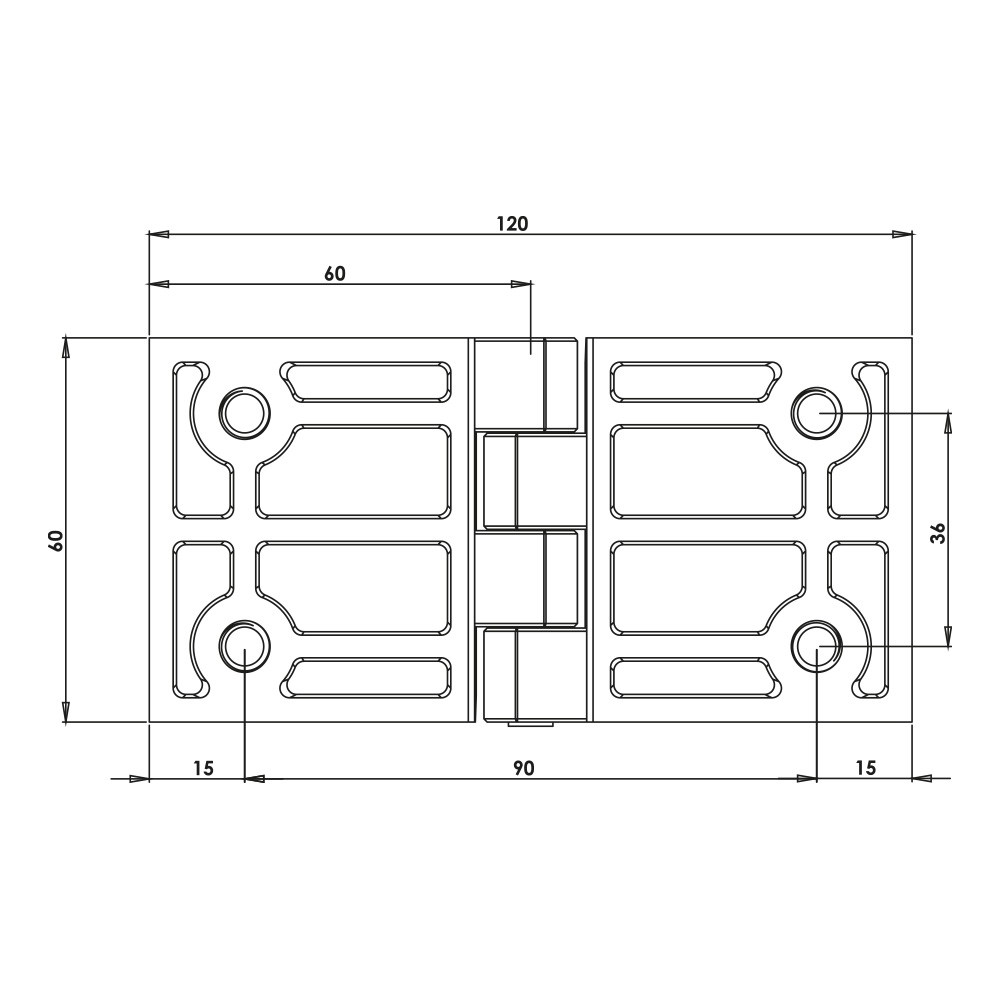 Cerniera a libro 60x120mm in zama cromata con perni