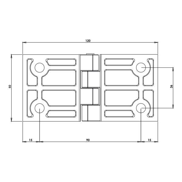 Cerniera a libro 60x120mm in zama nera con 4 fori