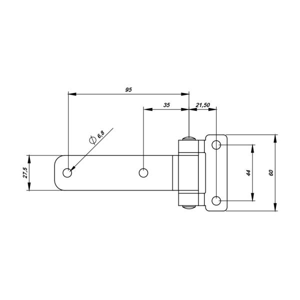Cerniera a libro 60x135mm in acciaio nero con 4 fori
