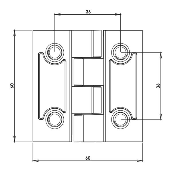Cerniera a libro 60x60mm in zama cromata con perni