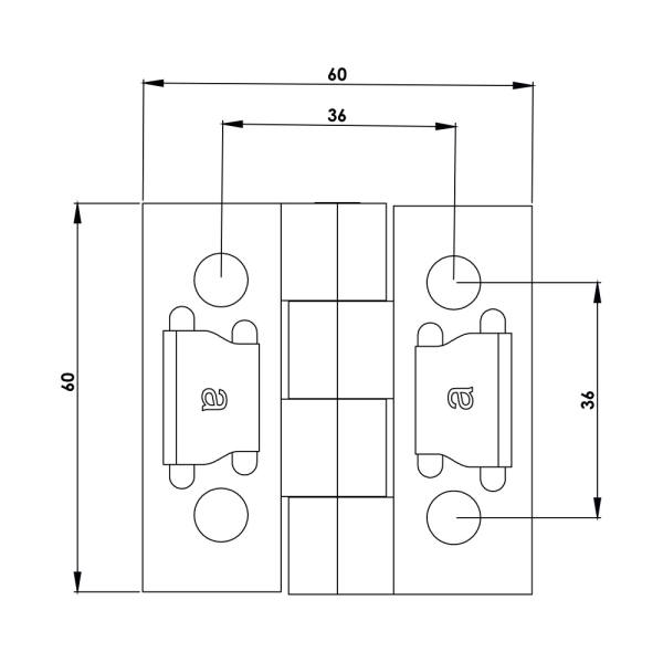 Cerniera a libro 60x60mm in zama cromata con 4 fori
