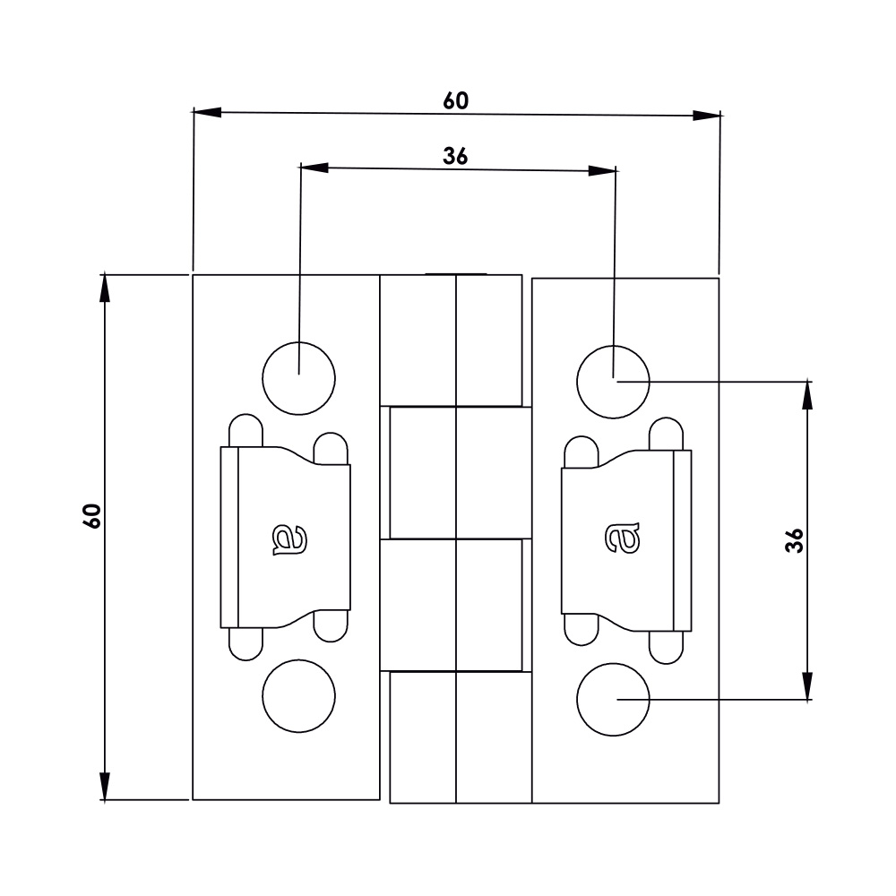 Cerniera a libro 60x60mm in zama cromata con 4 fori