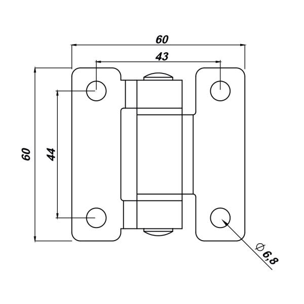 Cerniera a libro 60x60mm in acciaio zincato con 4 fori