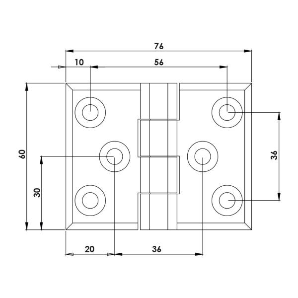 Cerniera a libro 60x76mm in zama nera con 6 fori