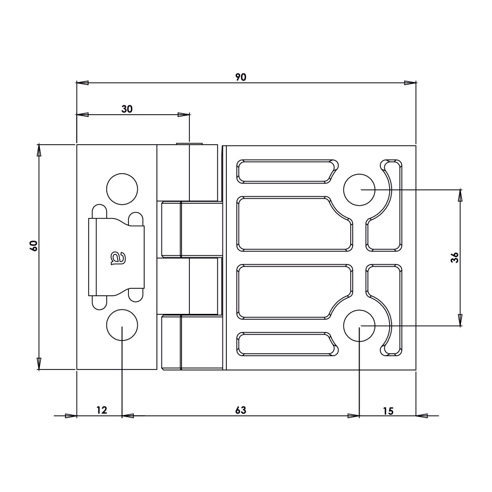 Cerniera a libro 60x90mm in zama cromata con 4 fori
