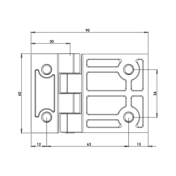 Cerniera a libro 60x90mm in zama nera con perni