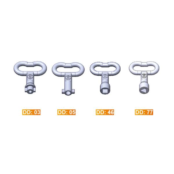 Mini Chiave universale per quadri elettrici in zama cromata - triangola, quadrata, con alette