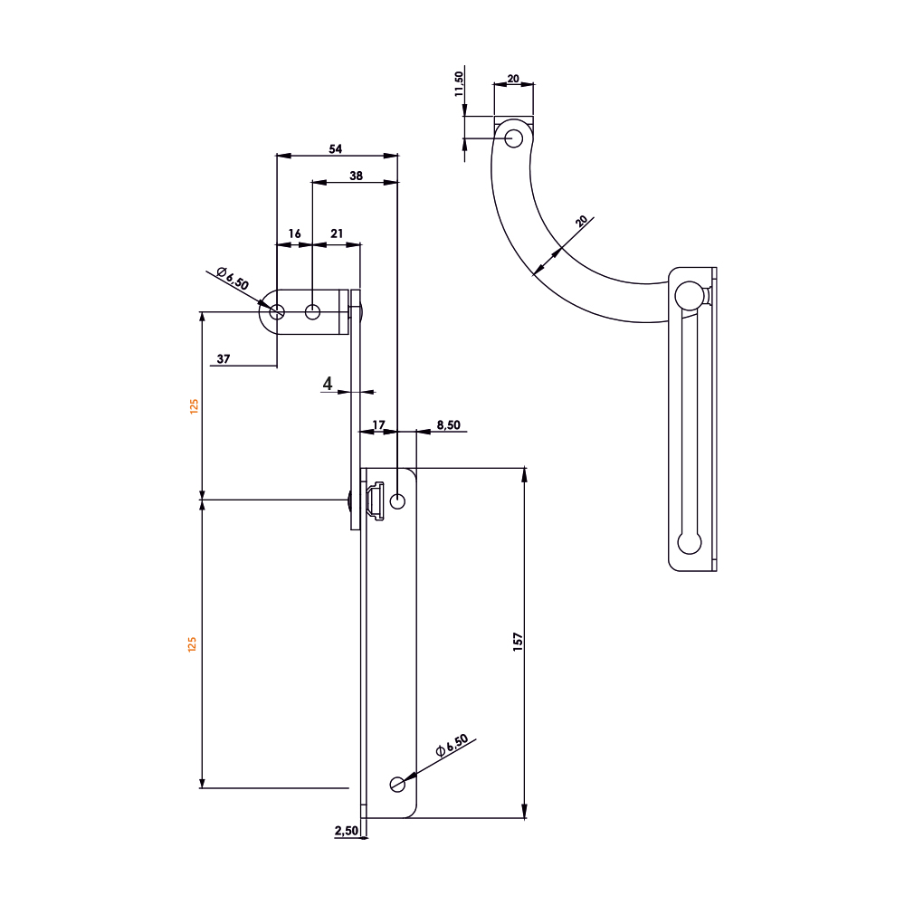 Ferma porta in acciaio 250 mm