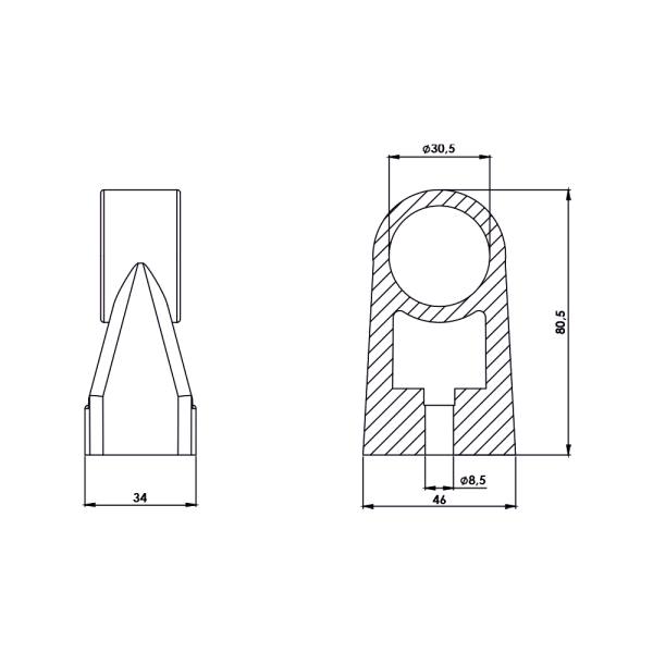 Supporto centrale per maniglia a ponte TK04.A.PLS