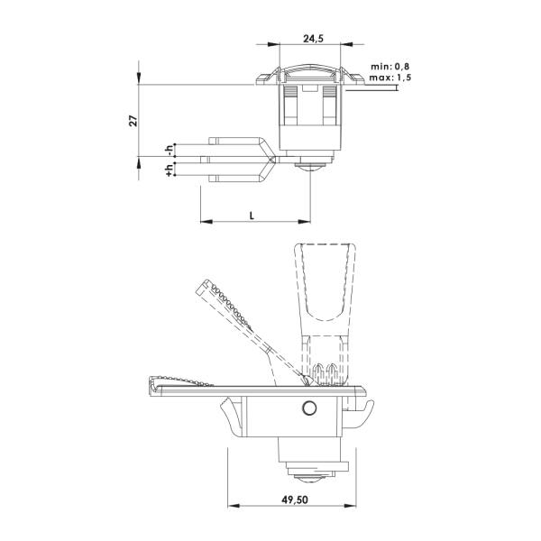 Serratura a pressione in poliammide KP02 con cam in acciaio