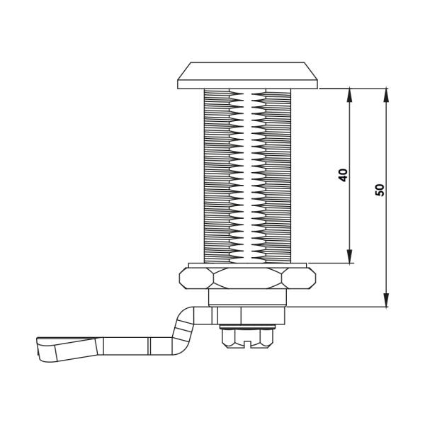 Serratura 1/4 di giro con molla - L 50 mm