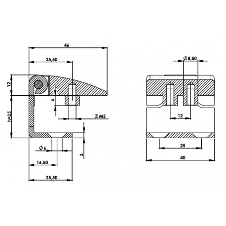 Cerniera esterna per pannelli di spessore 25mm