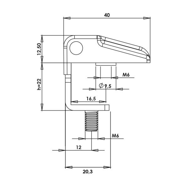Cerniera esterna con perni per pannelli di spessore 22mm