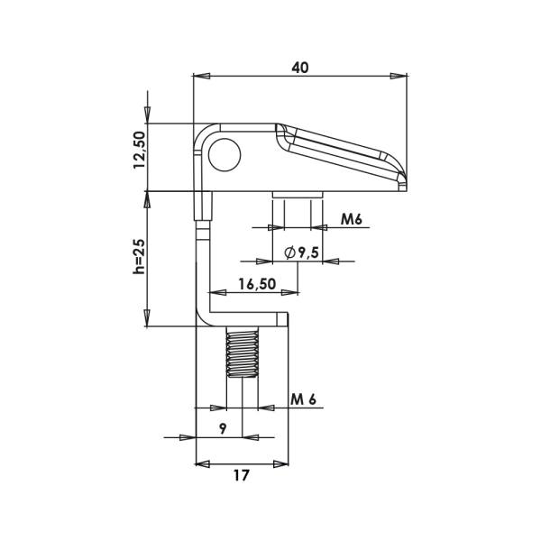 Cerniera esterna con perni per pannelli di spessore 25mm