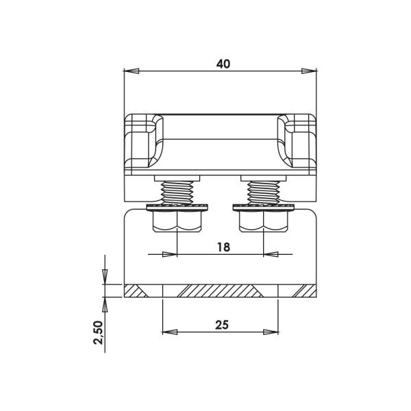 Cerniera esterna con fori per pannelli di spessore 25mm