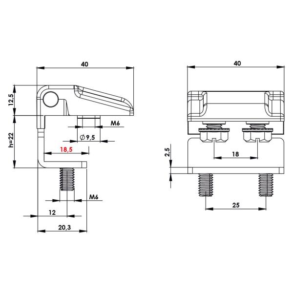 Cerniera esterna con perni per pannelli di spessore 22mm
