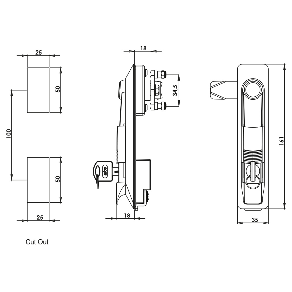 Maniglia girevole in plastica con serratura KI21