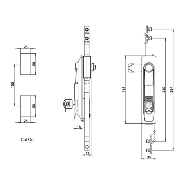 Maniglia girevole in plastica con serratura KI22