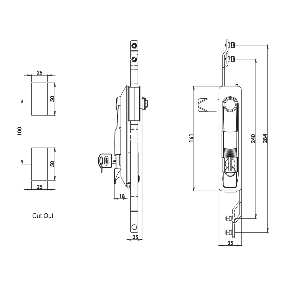 Maniglia girevole in plastica con serratura KI22
