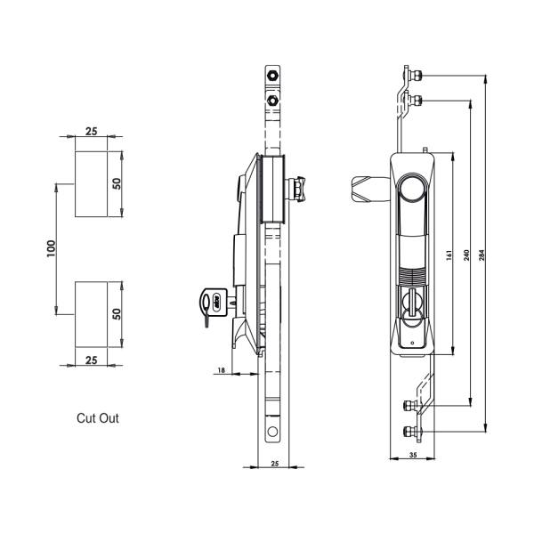 Maniglia girevole in zama con serratura KI32