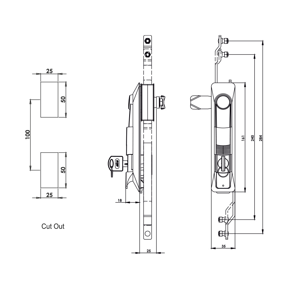 Maniglia girevole in zama con serratura KI32