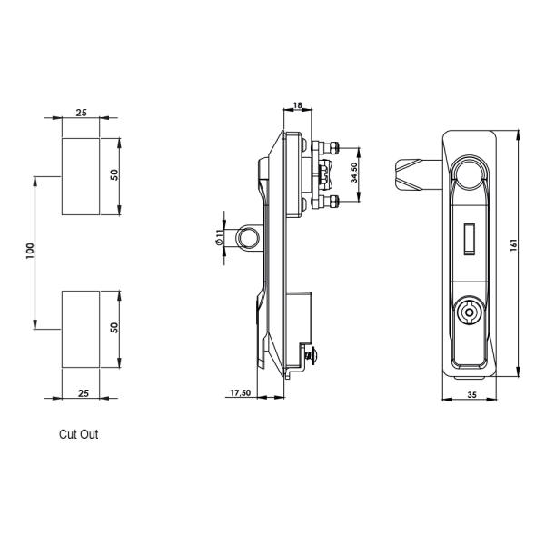 Maniglia girevole in plastica e zama per chiusura con lucchetto KI35
