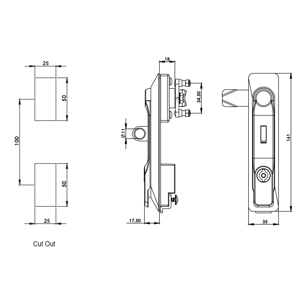 Maniglia girevole in plastica e zama per chiusura con lucchetto KI35