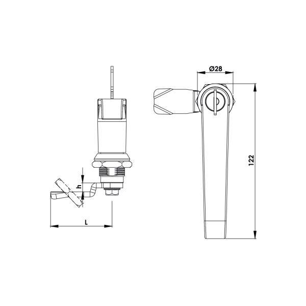 Serrature con maniglia a L in zama cromata o nera