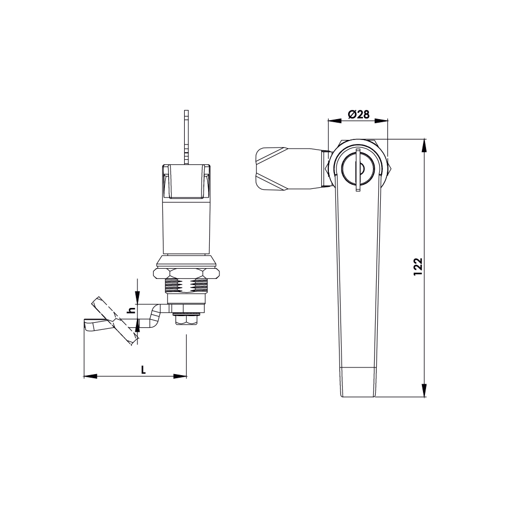 Serrature con maniglia a L in zama cromata o nera
