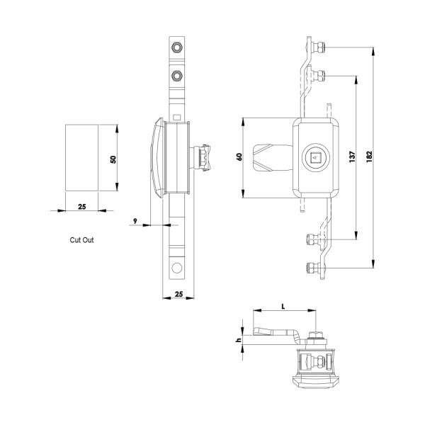 Serratura ad asta con chiusura a levetta KI03