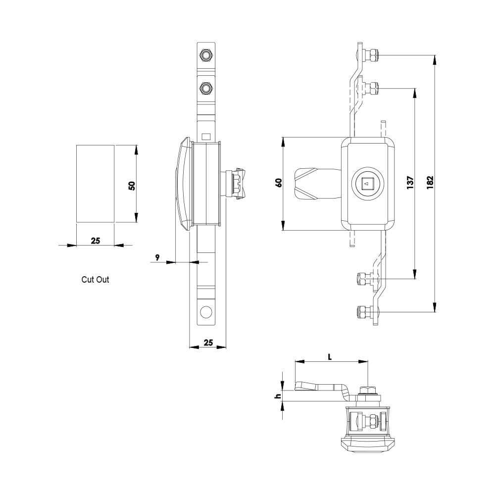 Serratura ad asta con chiusura a levetta KI03