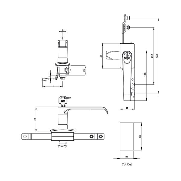 Serratura ad asta con maniglia a L